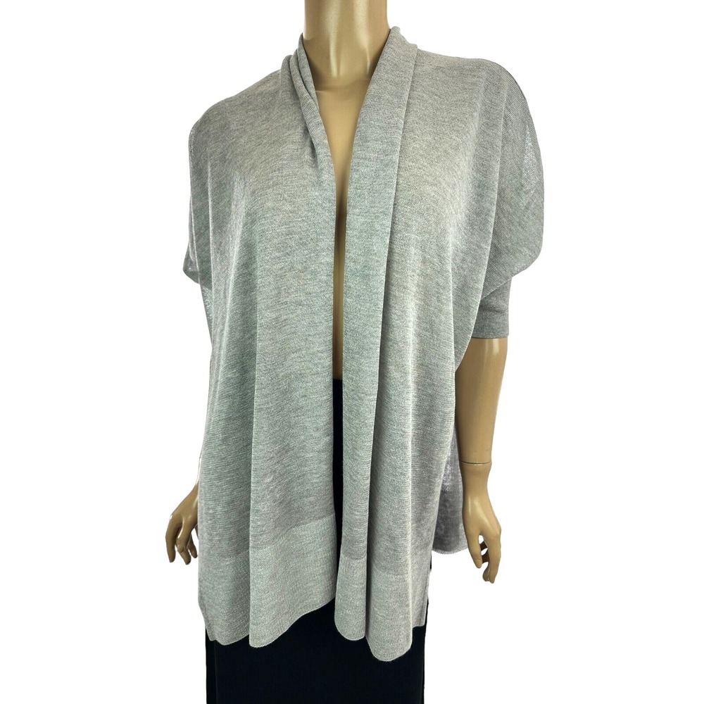 Marla Wynne Chico's Silver Gray Sweater Ruana Kimono Sleeve Sz M Polyester/Nylon